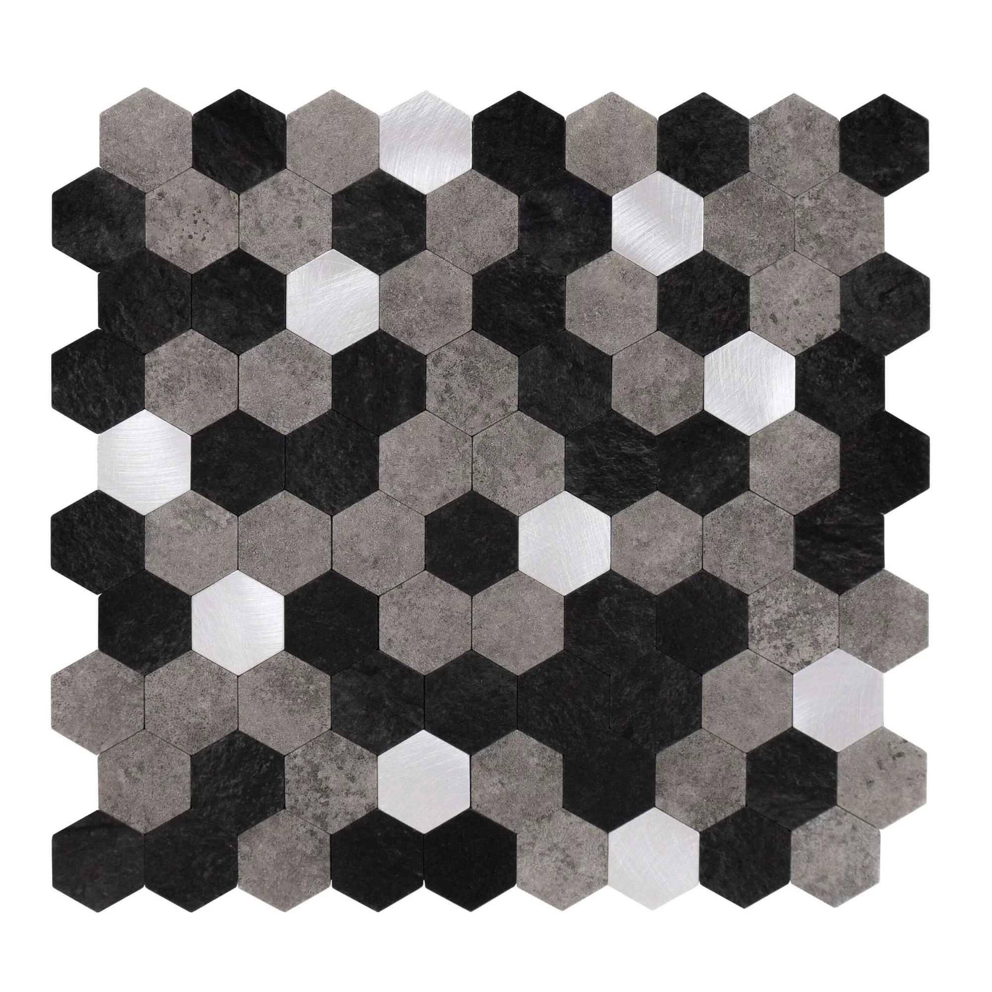 selbstklebende-fliesen-hexagon-form-0.88m².-11-stueck-steinoptik-schwarz-grau-silber
